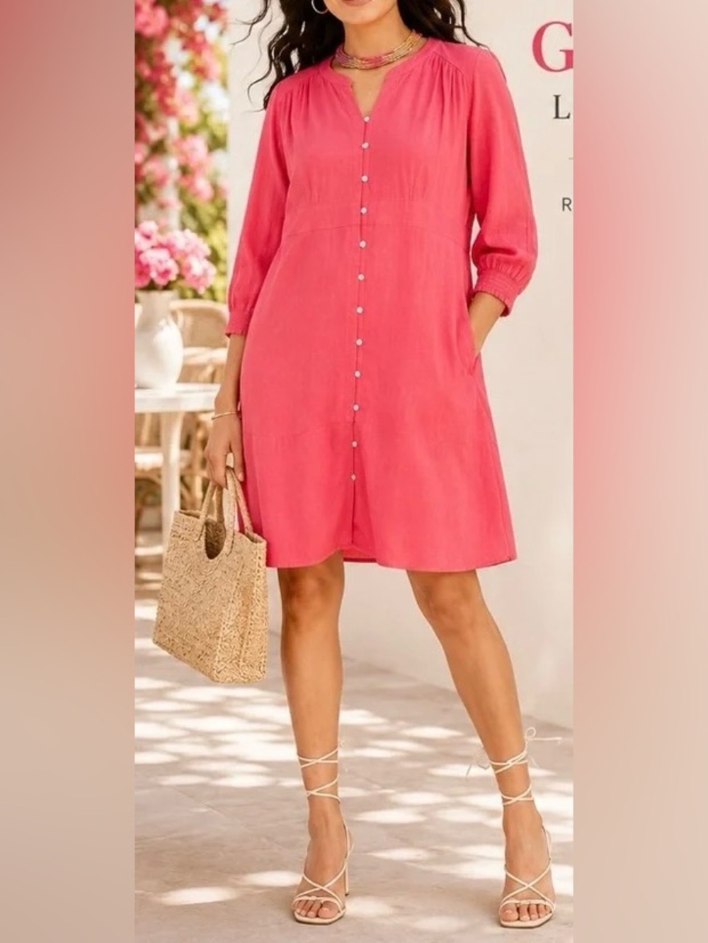 J. Jill Guava Linen Blend Dress 2X Coastal Boho Button Up Midi NWT